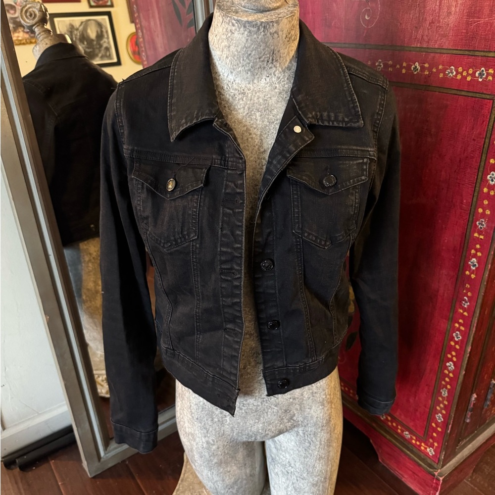 Classic worn in black denim jacket